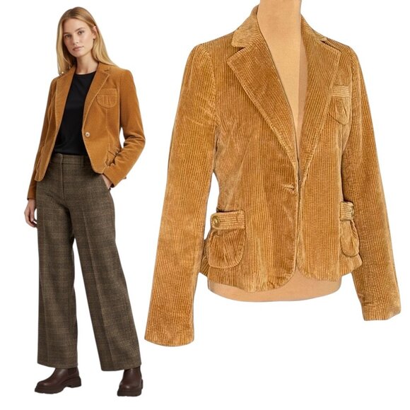 VTG 90s Banana Republic Corduroy Blazer Jacket  Sz 10 Tan Retro Academia Twee - Picture 1 of 11